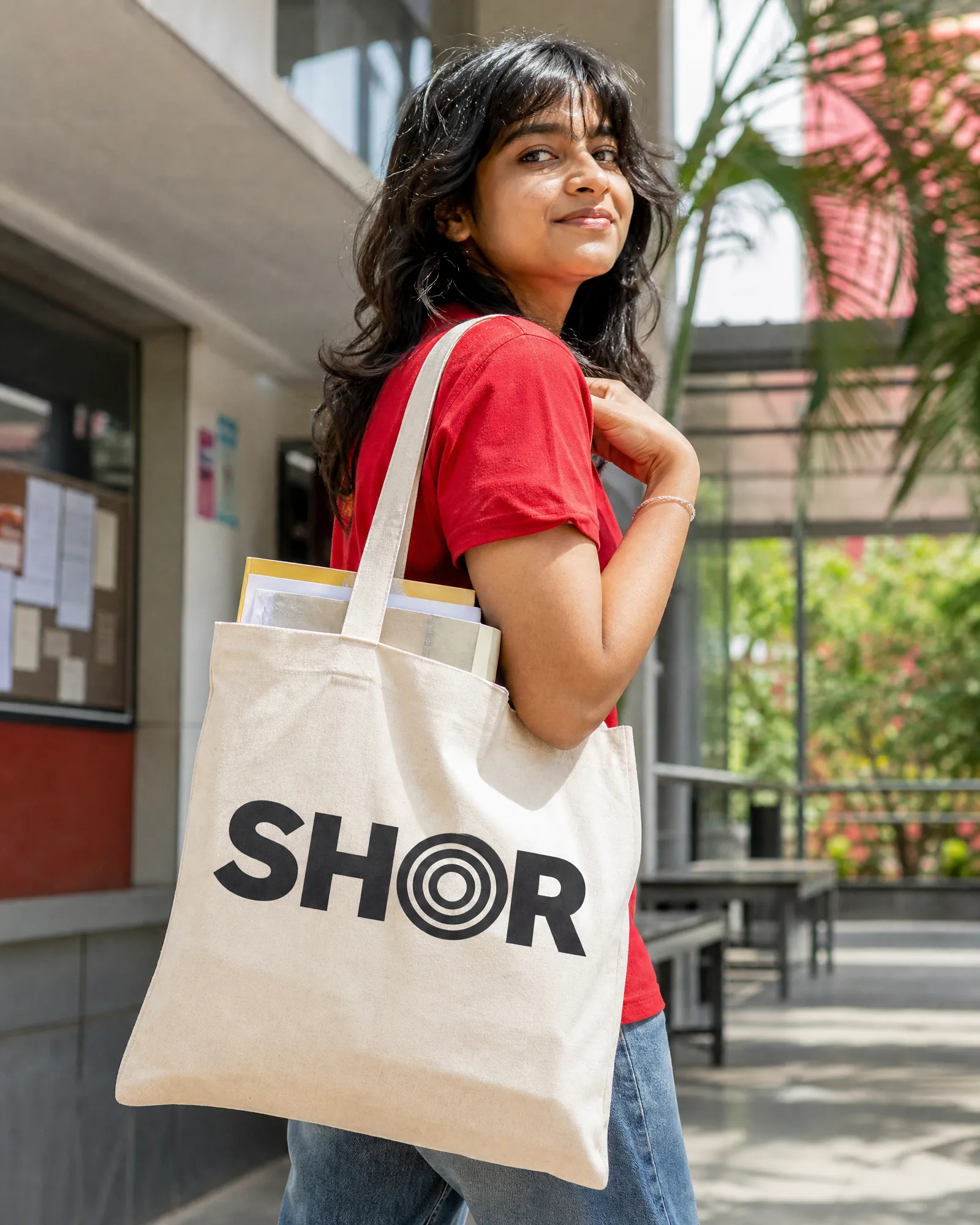 Canvas Tote, Big Logo — Off-White — on model