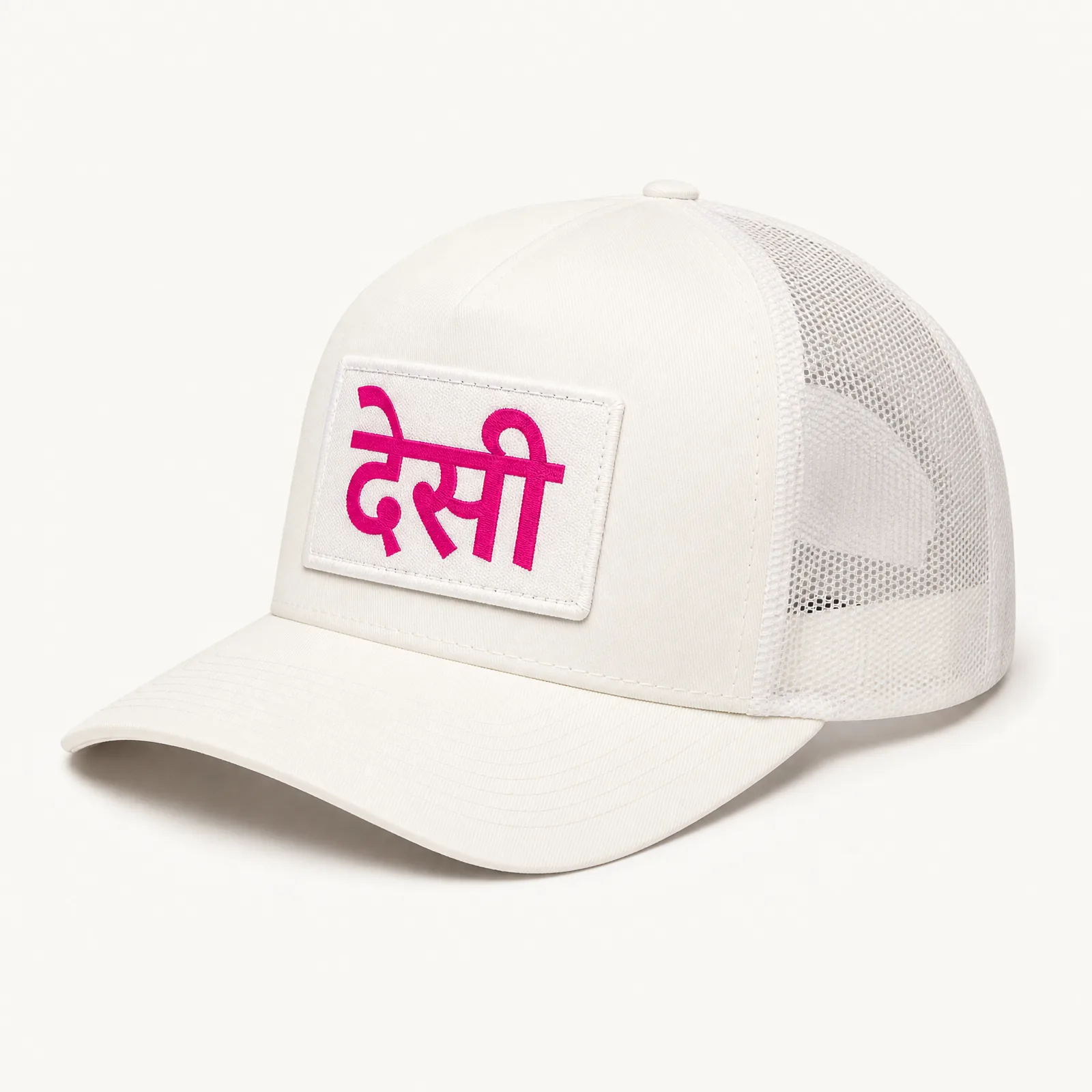 Trucker Cap, Desi-Pop Patch — Off-White/Rani