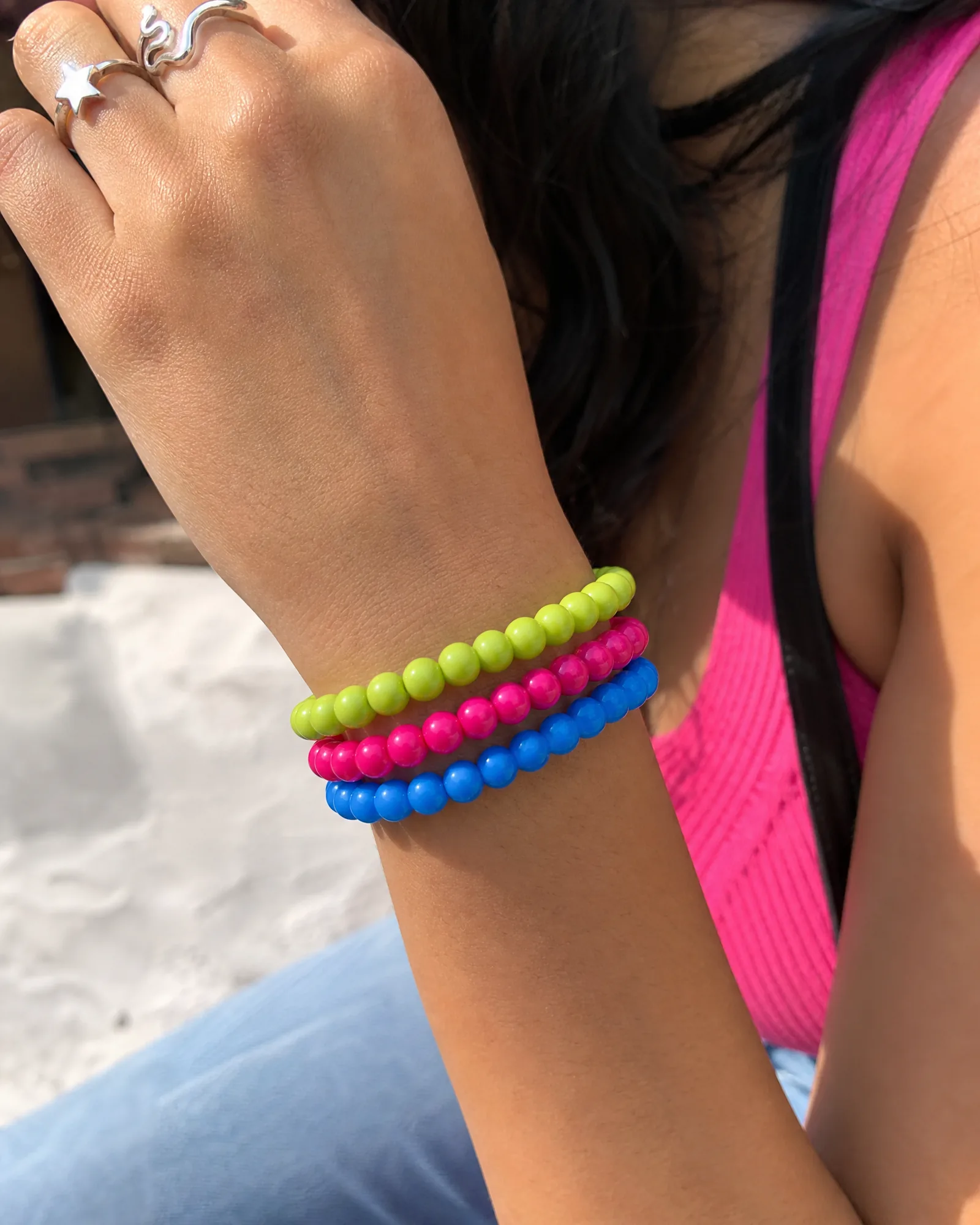 Beaded Bracelet Stack of 3 — Multi — on model