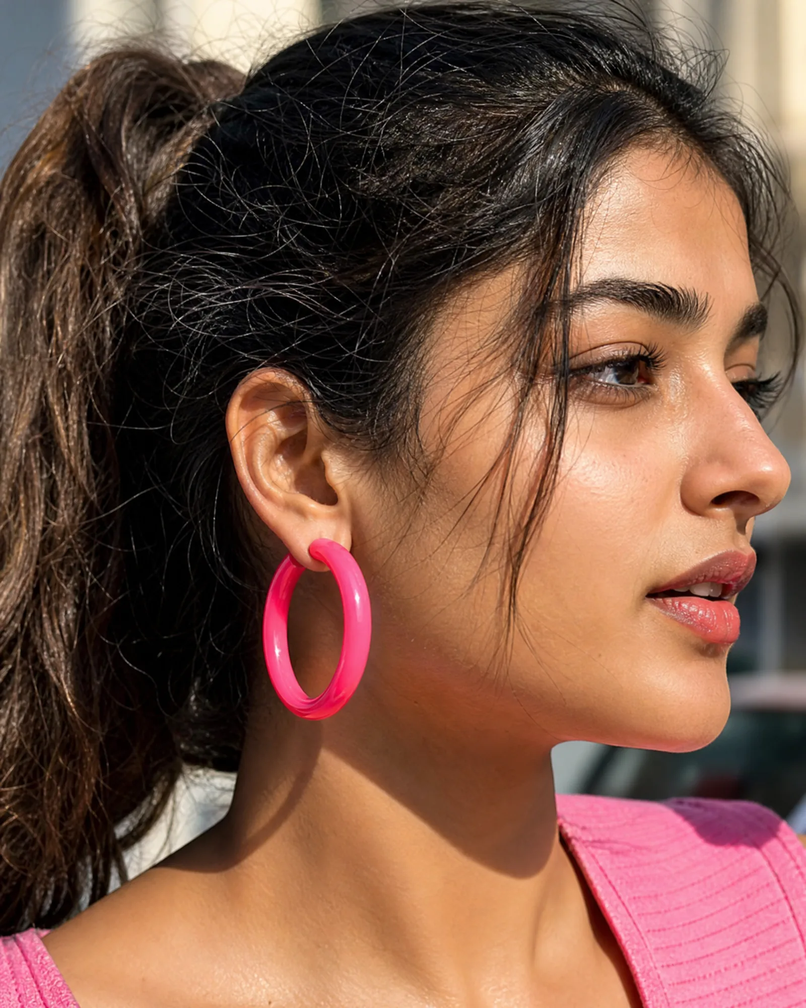 Acrylic Hoop Earrings — Rani — on model