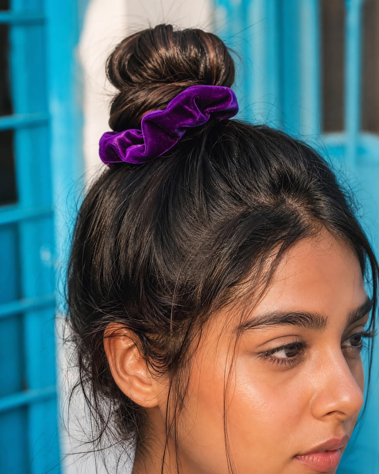Velvet Scrunchie — Violet — on model