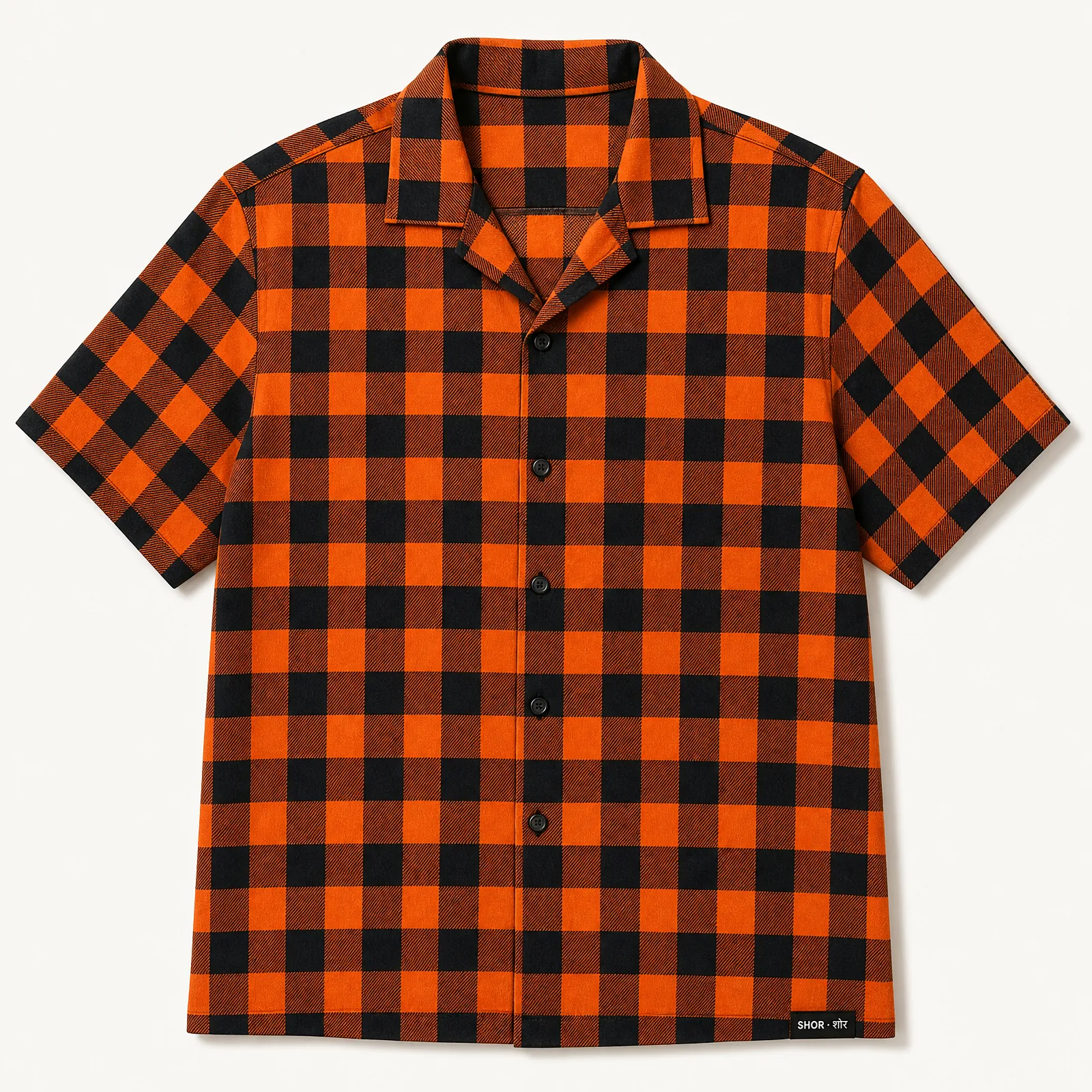 Oversized Camp-Collar Shirt — Marigold Check