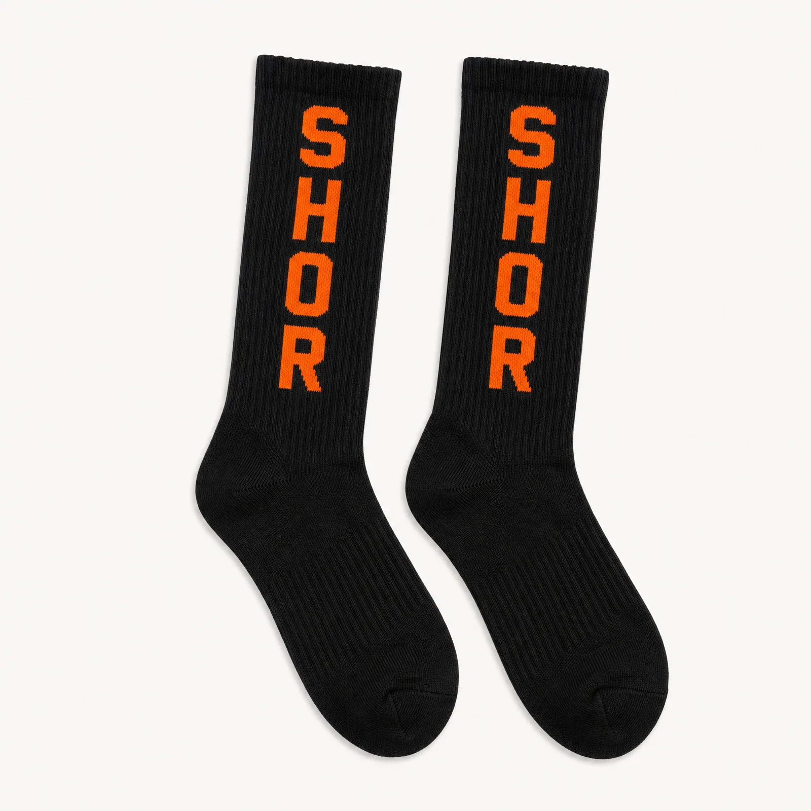 "SHOR" Ribbed Crew Sock — Ink/Marigold