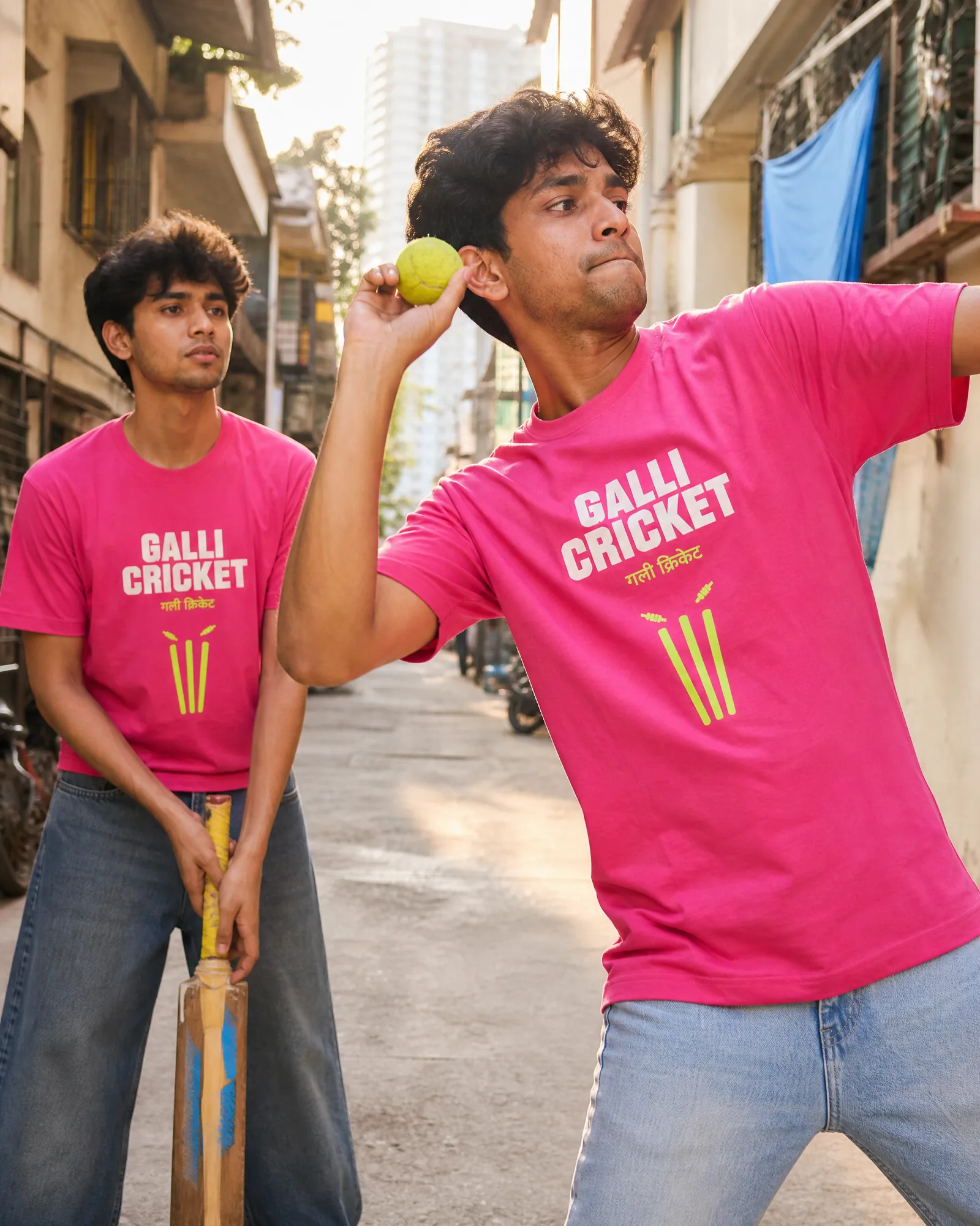 Galli Cricket Graphic Tee — Rani Pink — on model